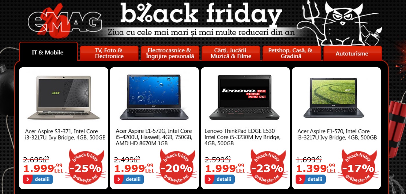 Black Friday 2013. Cele mai ieftine laptopuri de la eMAG