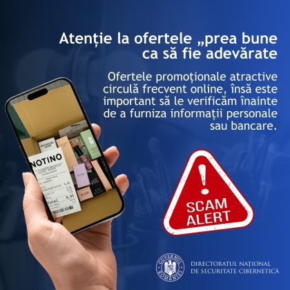 DNSC avertizează cu privire la o schemă realizată pentru colectarea datele personale şi bancare folosind imaginea brandului Notino