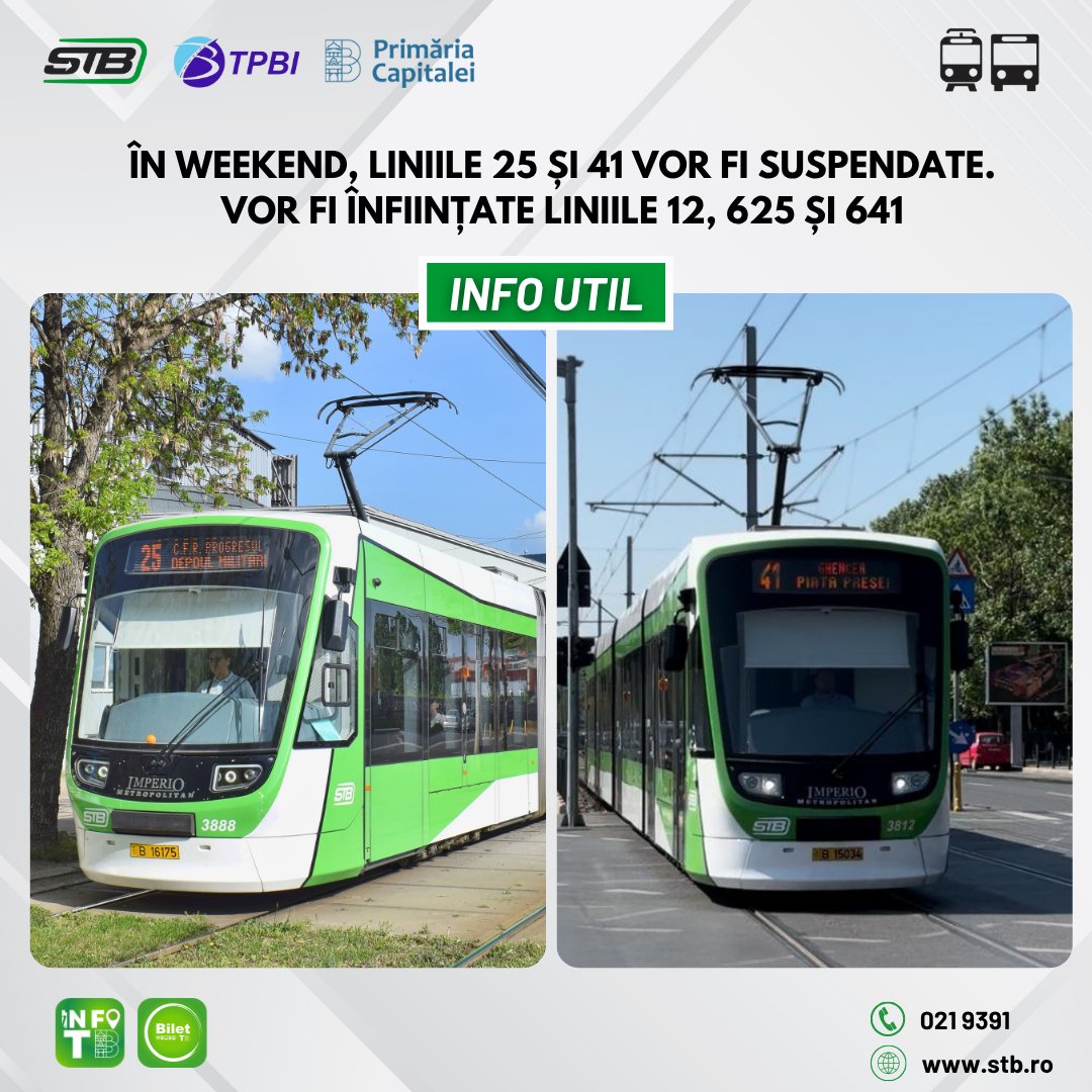 STB suspendă în acest weekend circulația tramvaielor 25 și 41. Ce ...
