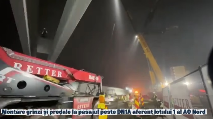 VIDEO Autostrada Bucureștiului A0: Retter a finalizat montarea grinzilor la pasajul peste DN1A, Mogoșoaia