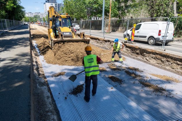 FOTO Reabilitare linii de tramvai București. Cum mai evoluează lucrările pe un șantier al PORR Construct